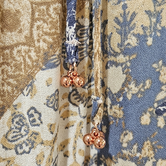 Free People Work Of Art Maxi Slip Dress V Neck Hi Lo Hem Floral Blue Cream M NWT - Picture 8 of 16